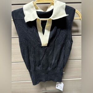 Commense Black and Cream Sleeveless Top